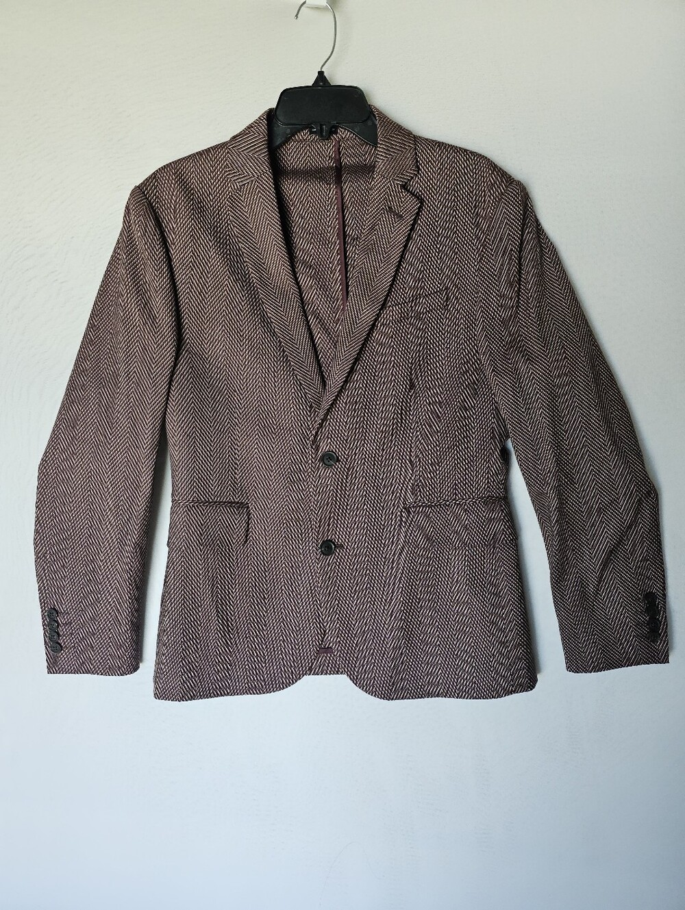 JF J.Ferrar Burgundy Herringbone Slim Fit Blazer Blazer Jacket - Size M (38/40S)